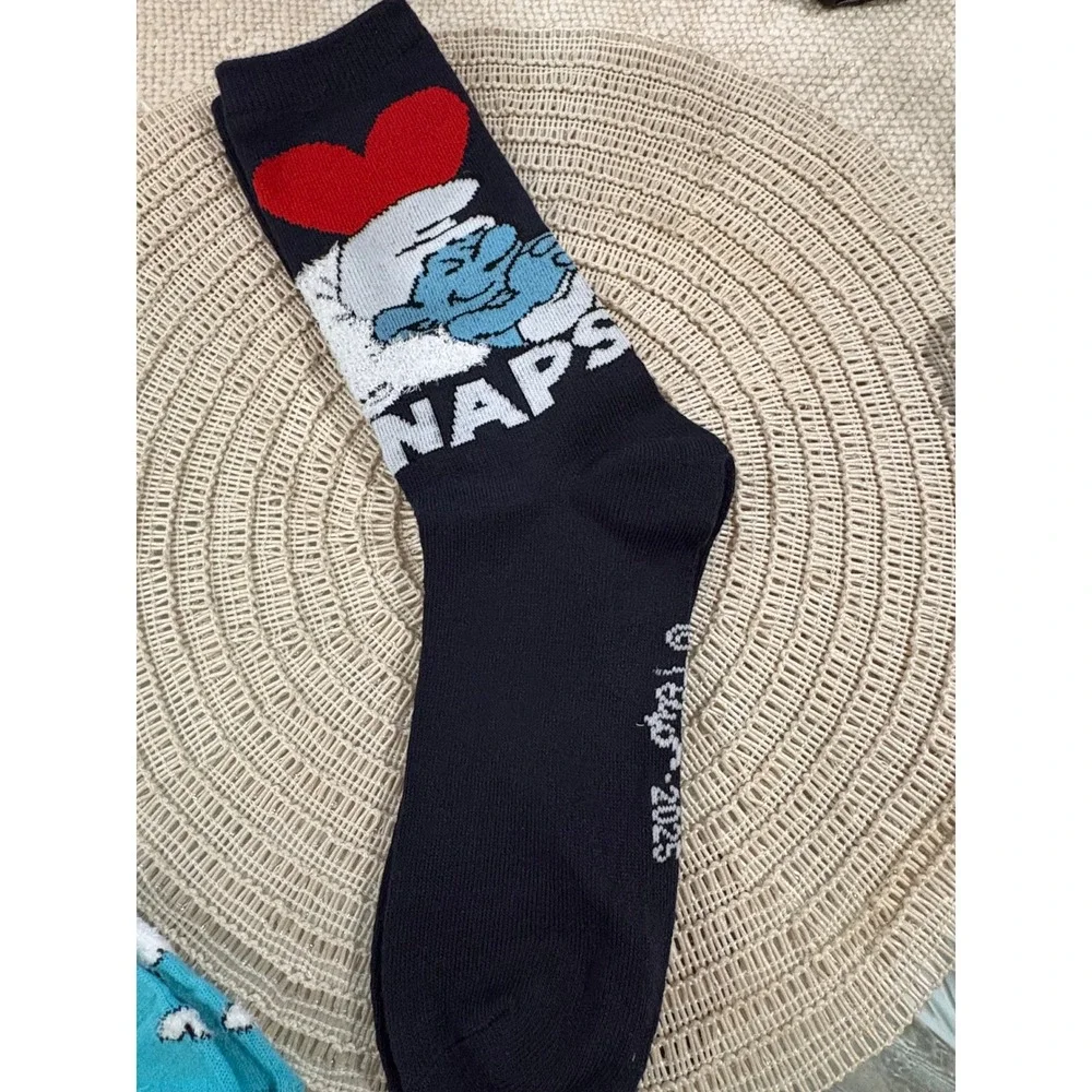 The Smurfs‎ Crew Socks 3 Pairs Navy Blue Grey Naps Size 6-12